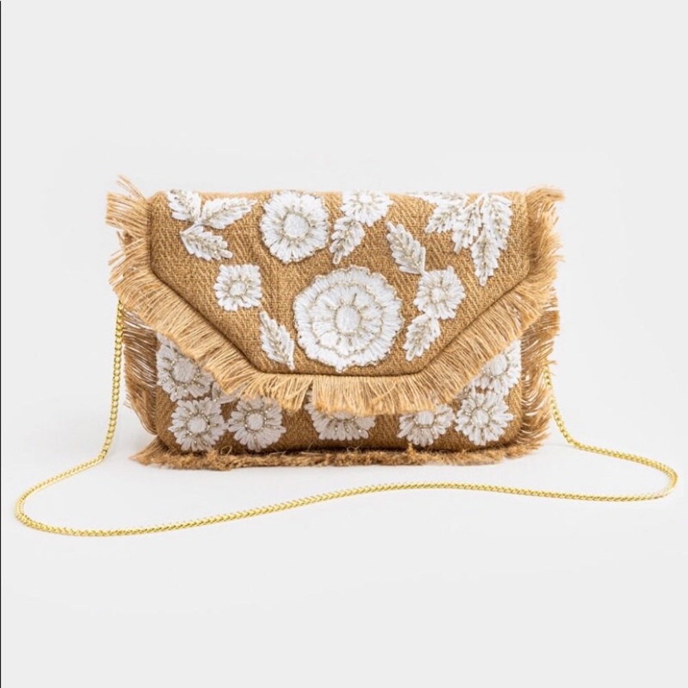 Kami Straw Embellished Clutch-Natural